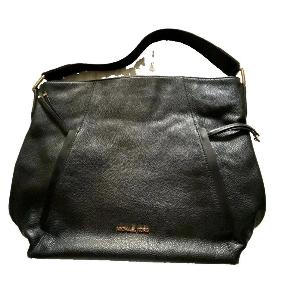 Michael Kors Evie Large Hobo Shoulder Slouch Bag Black Pebbled Leather Purse Poc